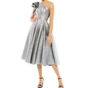 Mac Duggal Silver One Shoulder Dress